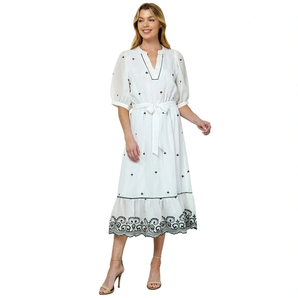 Women's Figueroa & Flower V-Neck Embroidered Peasant Dress - Picture 4 of 15